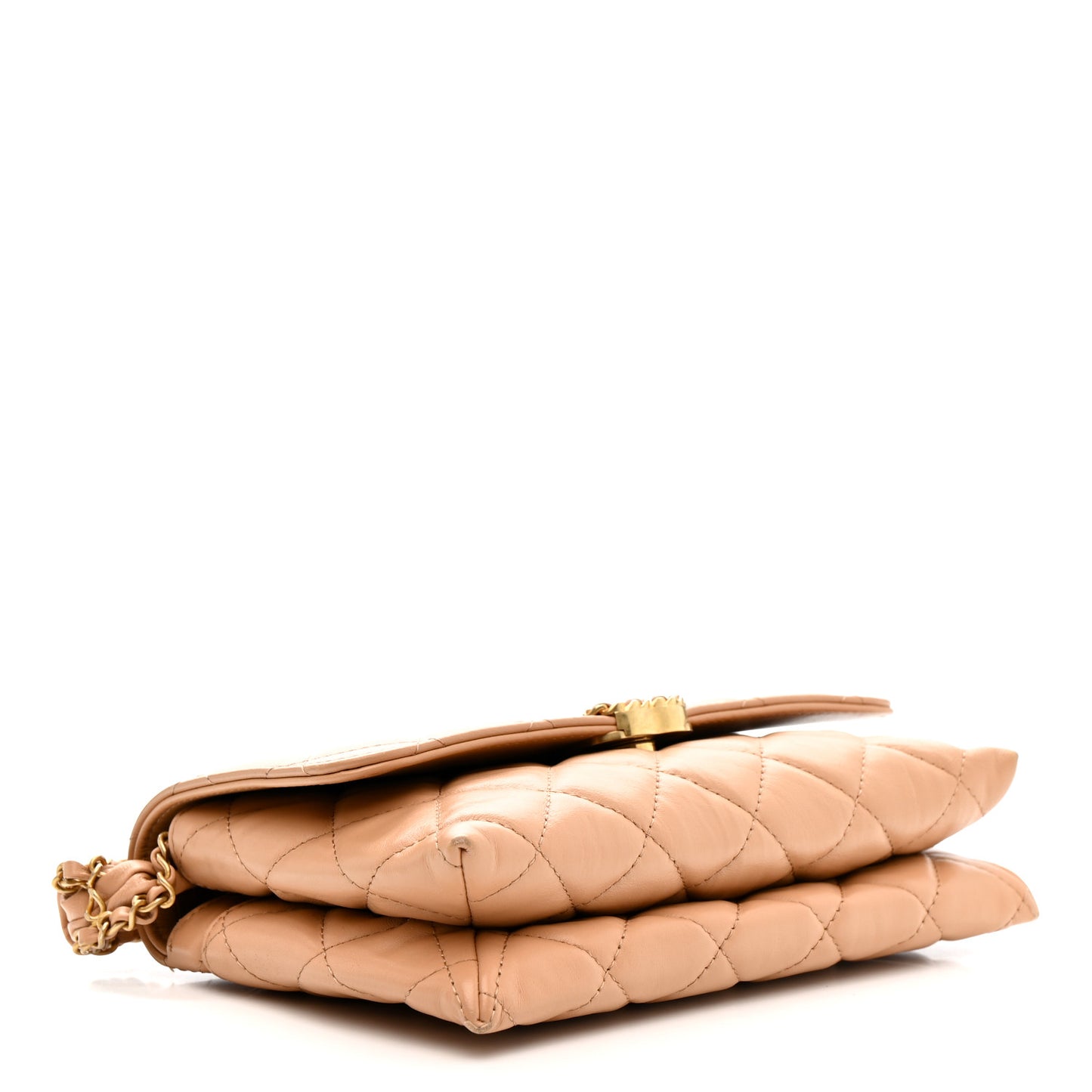 Crumpled Calfskin Quilted Braided CC Flap Beige