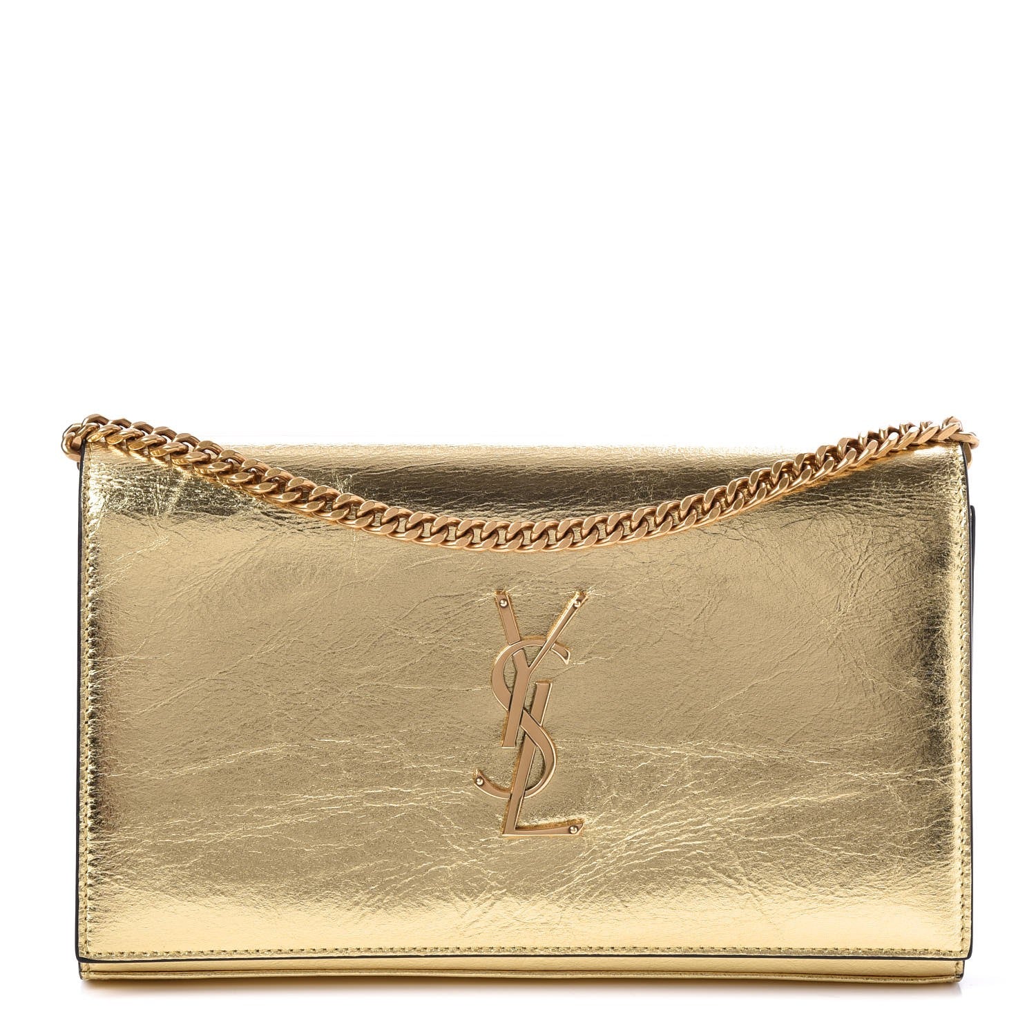 Saint Laurent Metallic Calfskin Monogram Chain Wallet Gold Black 1 of 10