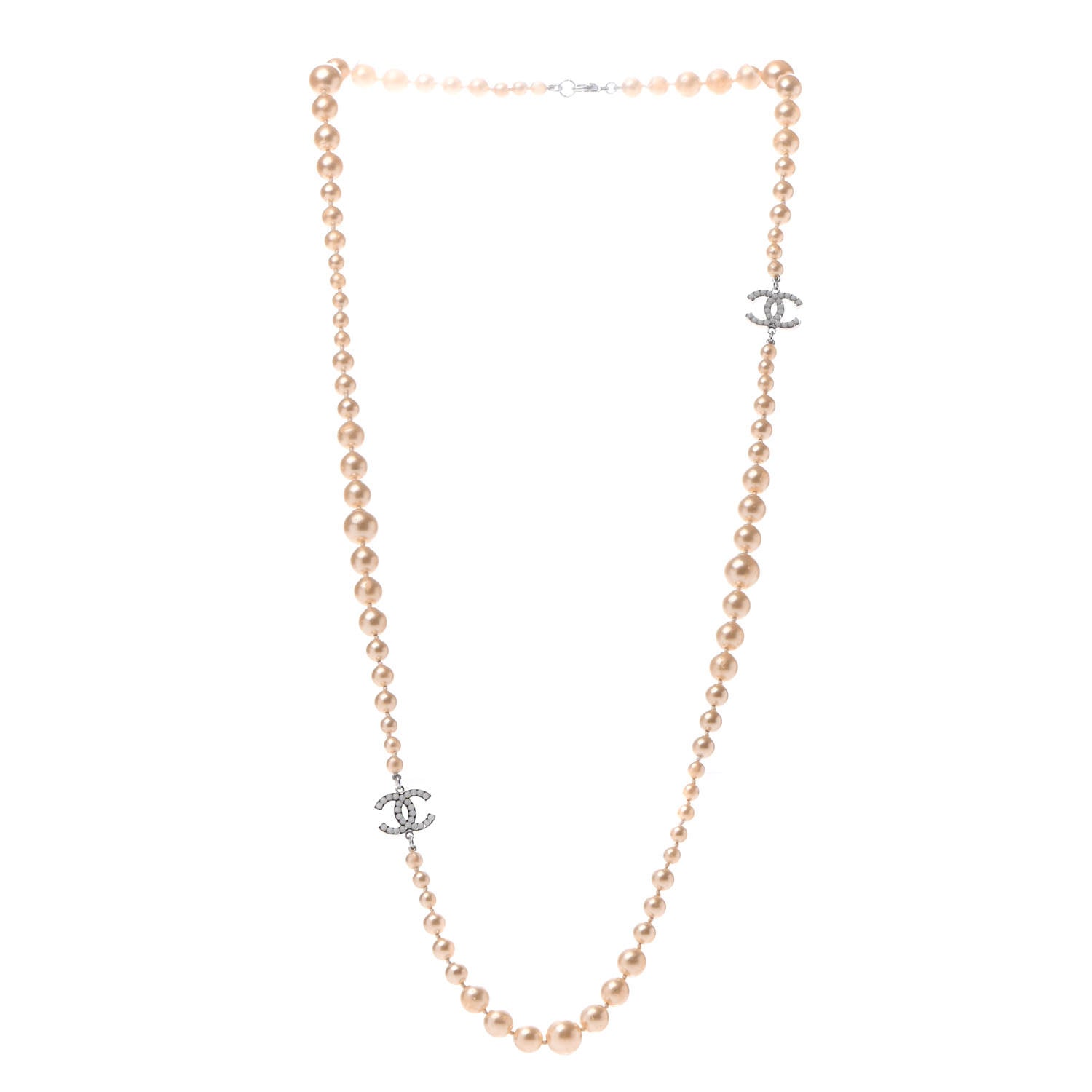 Chanel Graduated Pearl CC Long Necklace Silver 2 of 4