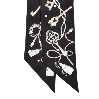 Hermes Silk Les Cles A Pois Twilly Black Beige Rose Multicolor 2 of 4