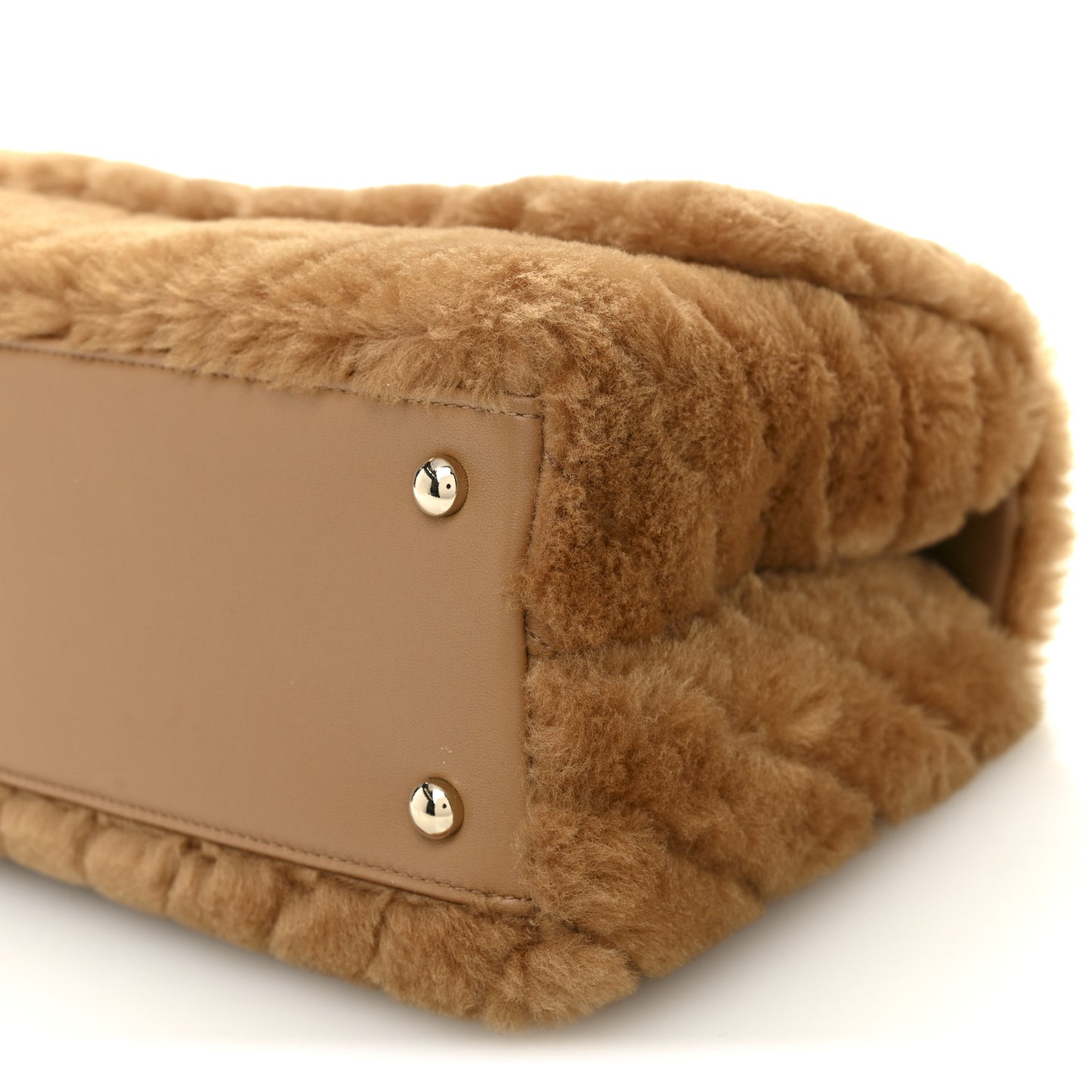 Shearling Lambskin Chevron Quilted Small Coco Handle Flap Beige