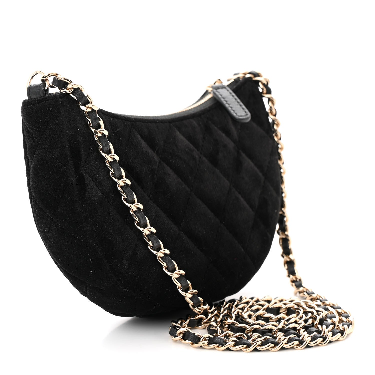 Chanel Velvet Crystal Quilted Chain Hobo Black 3 of 10
