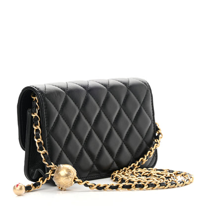 Chanel Lambskin Pearl Crush Quilted Flap Phone Holder With Chain Black 3 of 14