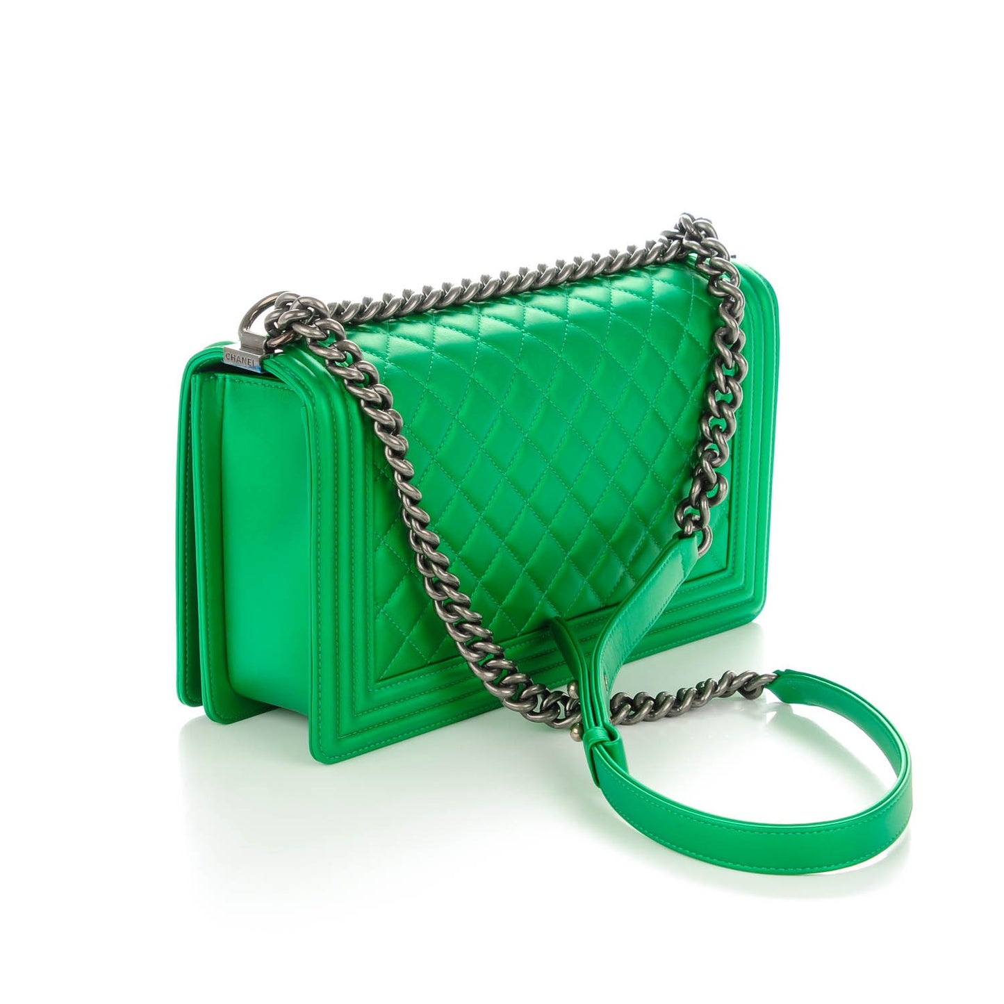Metallic Calfskin Quilted Medium Boy Flap Green