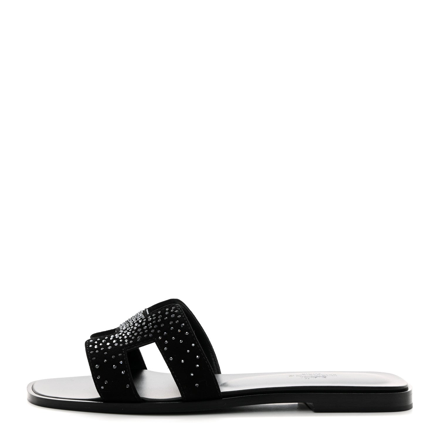 Hermes Suede Goatskin Studded Oran Sandals 37.5 Black 1 of 9