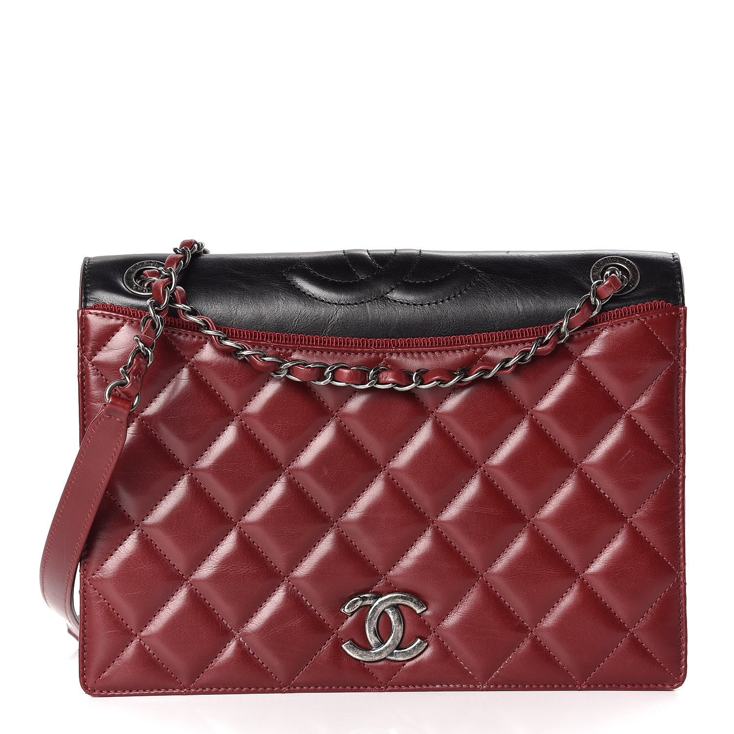 Chanel Calfskin Quilted Ballerine Flap Black Dark Red 1 of 13