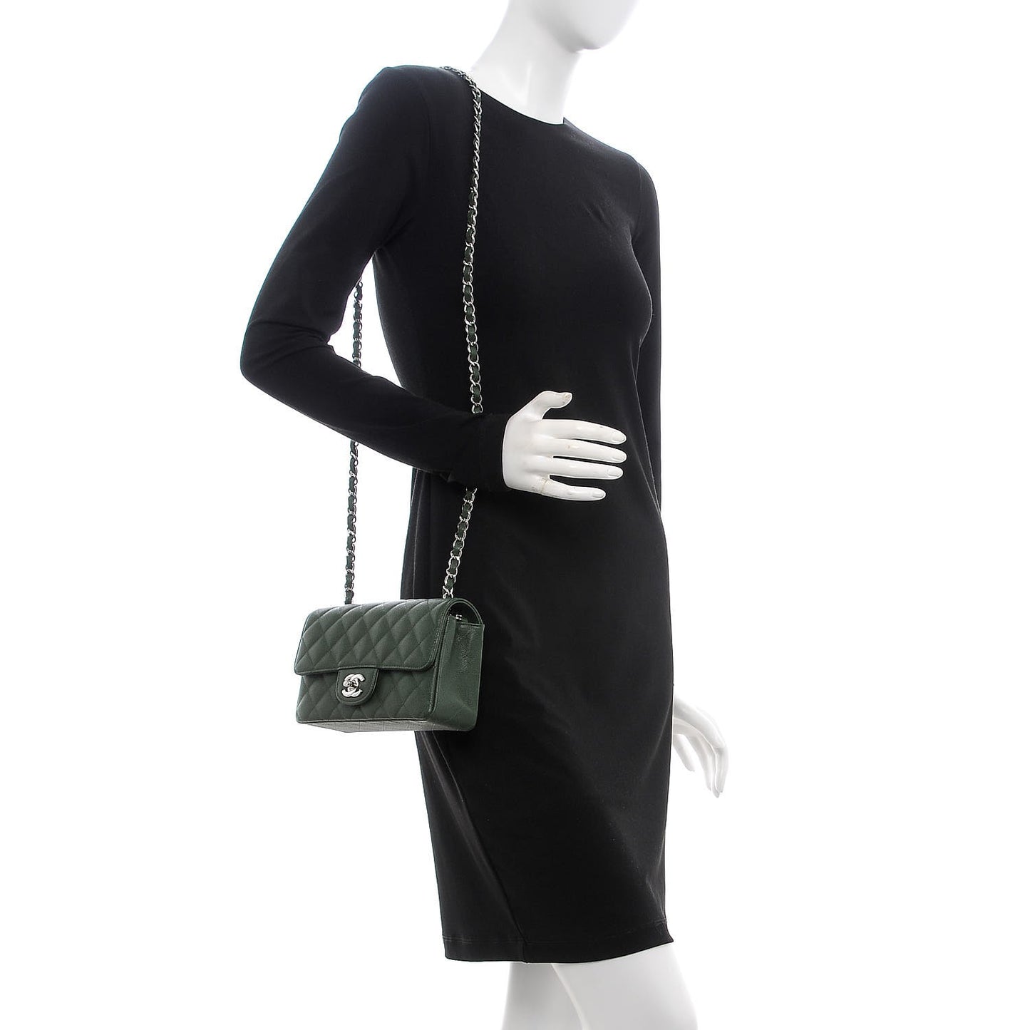 Caviar Quilted Mini Rectangular Flap Green