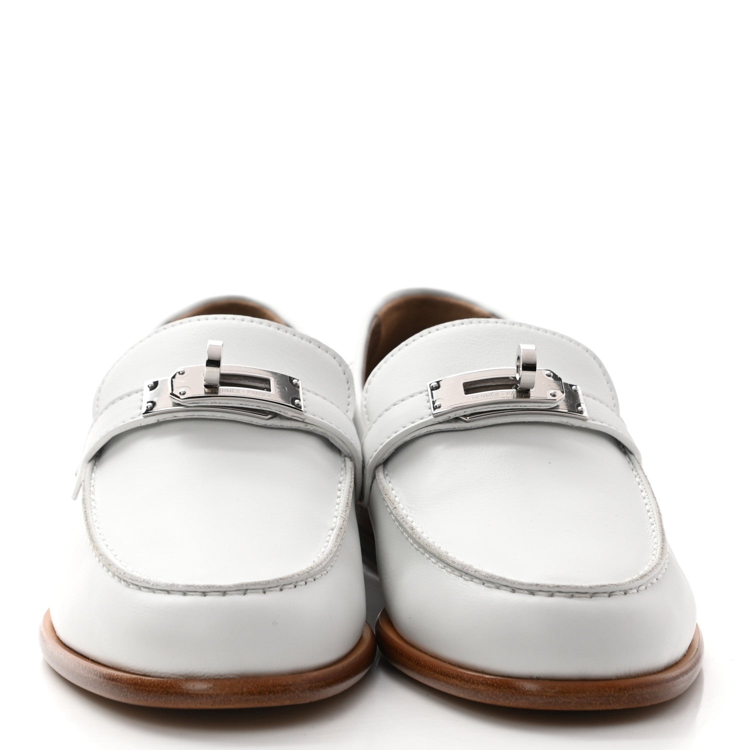 Hermes Calfskin Womens Destin Loafers 35 White 2 of 10