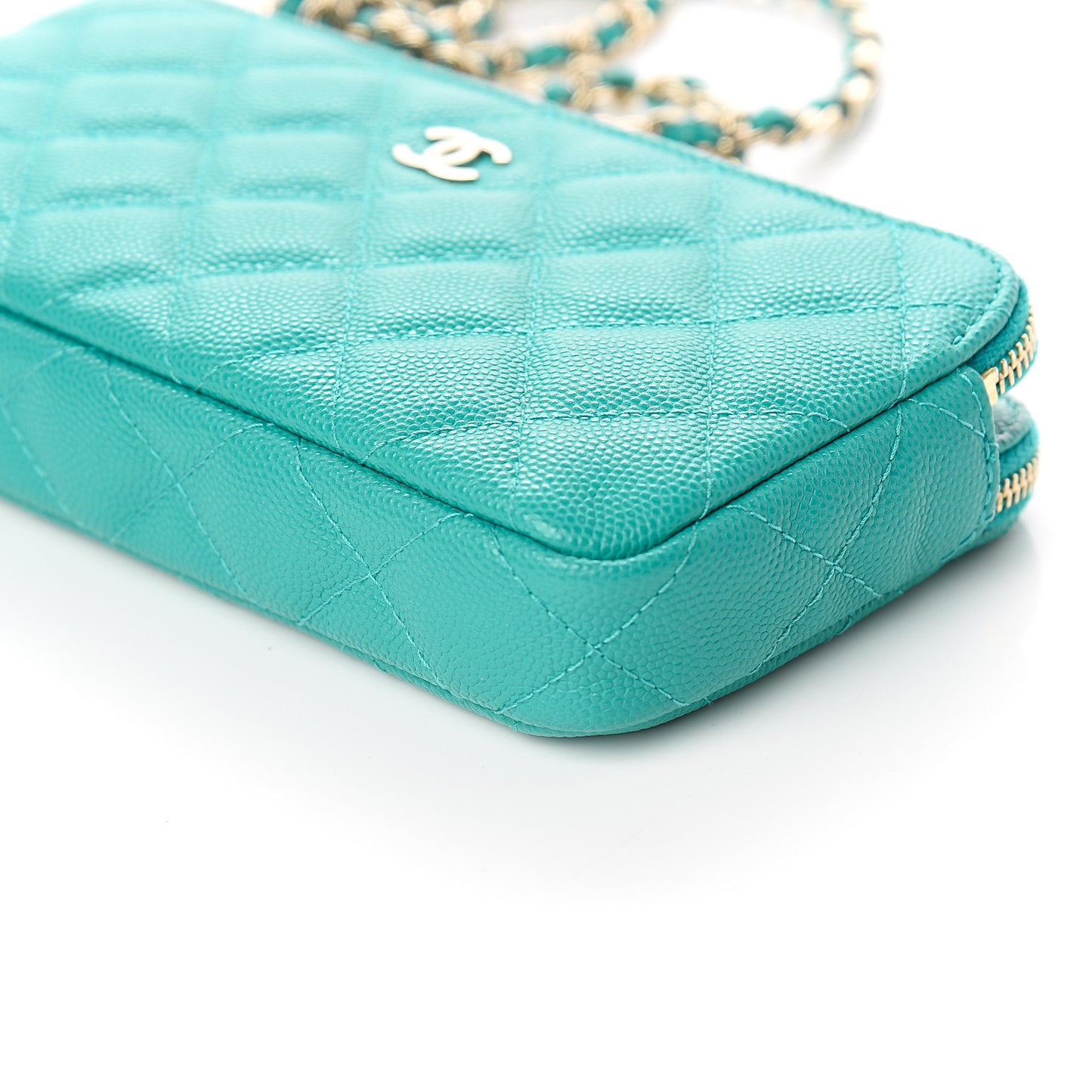 Caviar Quilted Small Clutch With Chain Turquoise