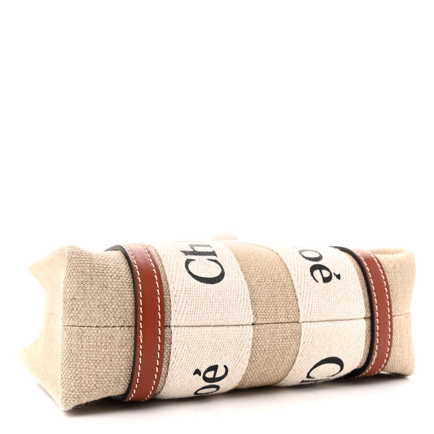 Cotton Calfskin Mini Woody Ribbon Tote White Brown