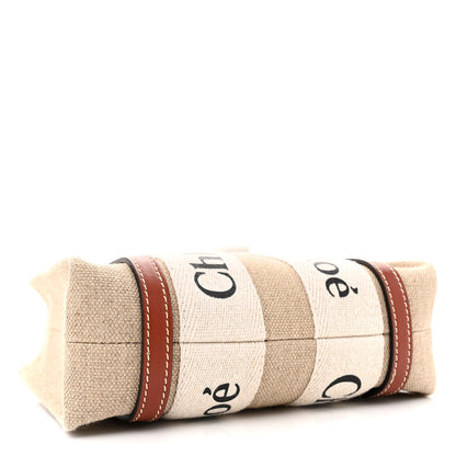 Chloe Cotton Calfskin Mini Woody Ribbon Tote White Brown 4 of 10