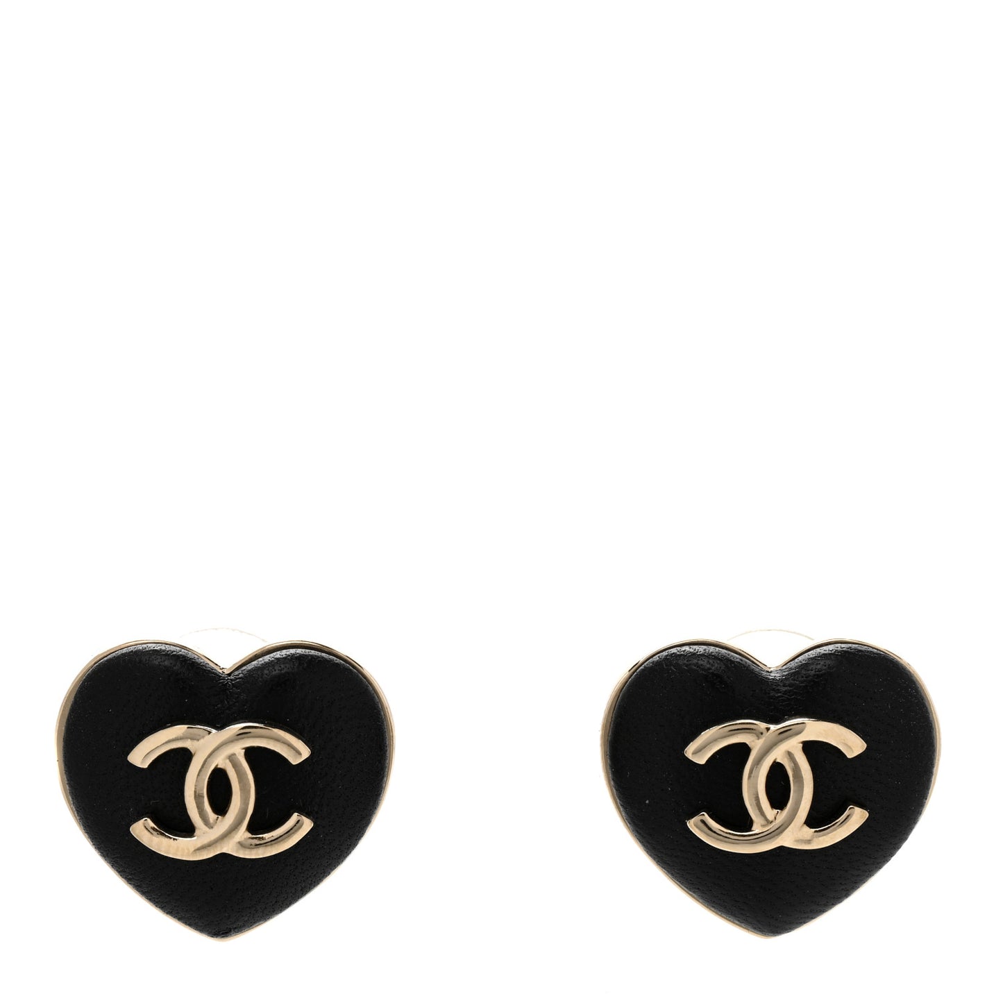 Lambskin CC Heart Earrings Black Gold