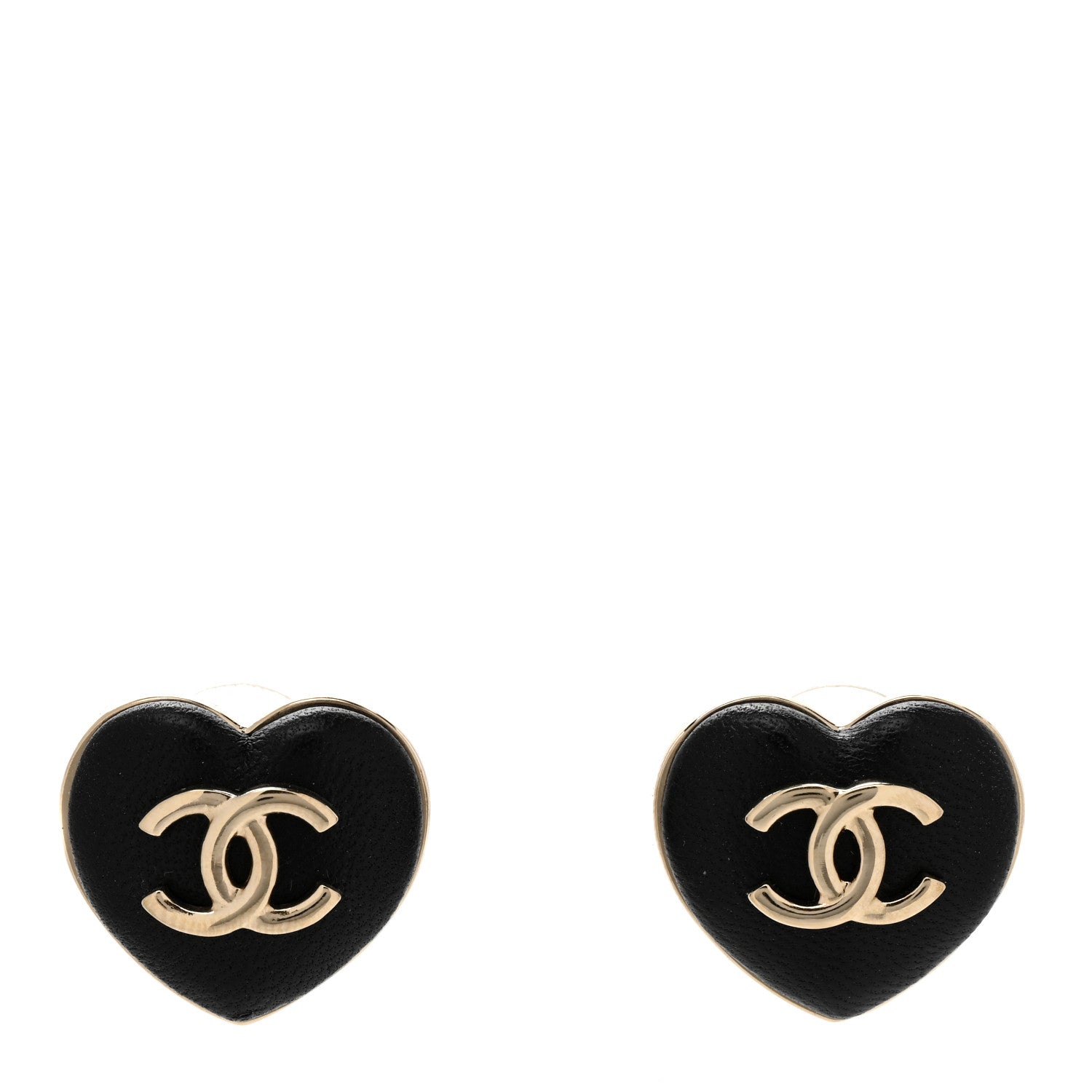 Chanel Lambskin CC Heart Earrings Black Gold 1 of 4