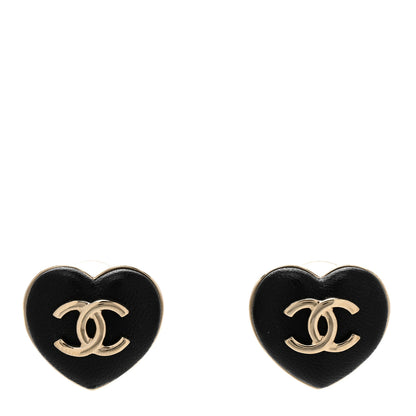 Chanel Lambskin CC Heart Earrings Black Gold 1 of 4