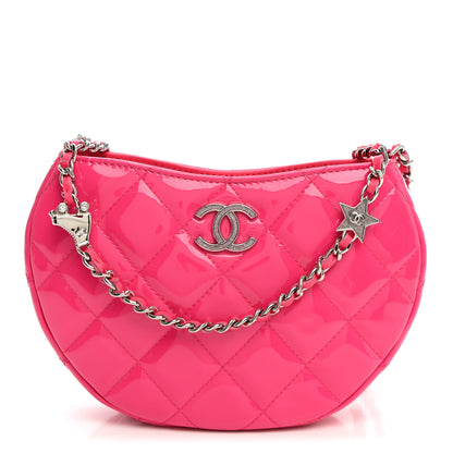 Chanel Patent Calfskin Quilted Enamel CC Charms Hobo Pink 1 of 10