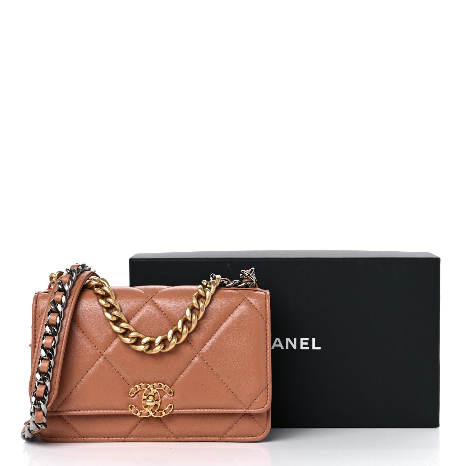 Chanel Lambskin Quilted Chanel 19 Wallet On Chain WOC Brown 12 of 12