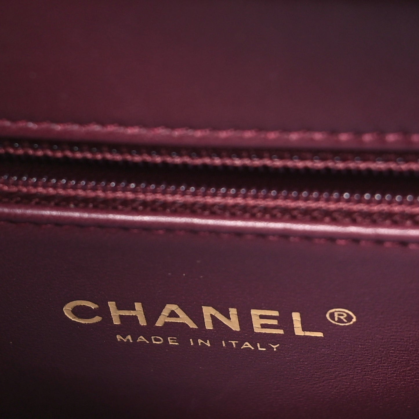 Calfskin Chevron Quilted Medal Flap Burgundy