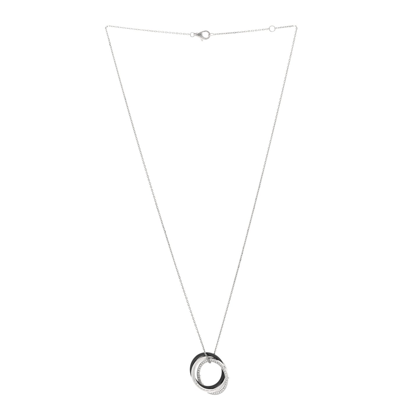 18K White Gold Black Ceramic Diamond Trinity Pendant Necklace