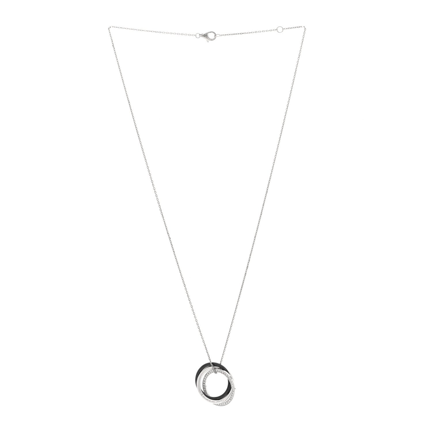 Cartier 18K White Gold Black Ceramic Diamond Trinity Pendant Necklace 2 of 3