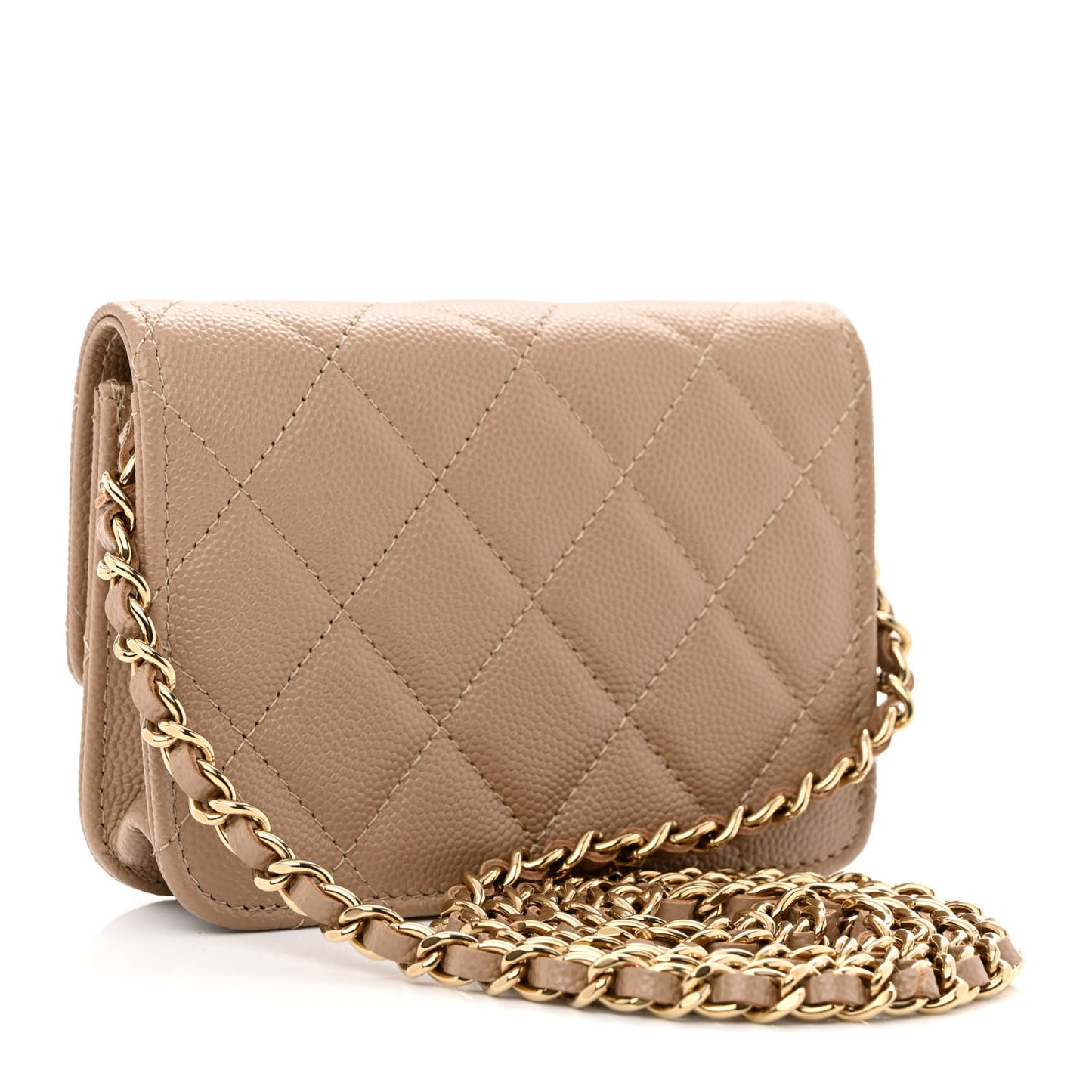 Caviar Quilted Mini Chain Bag Dark Beige