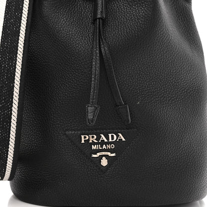Prada Vitello Daino Soft Drawstring Bucket Bag Black 7 of 11
