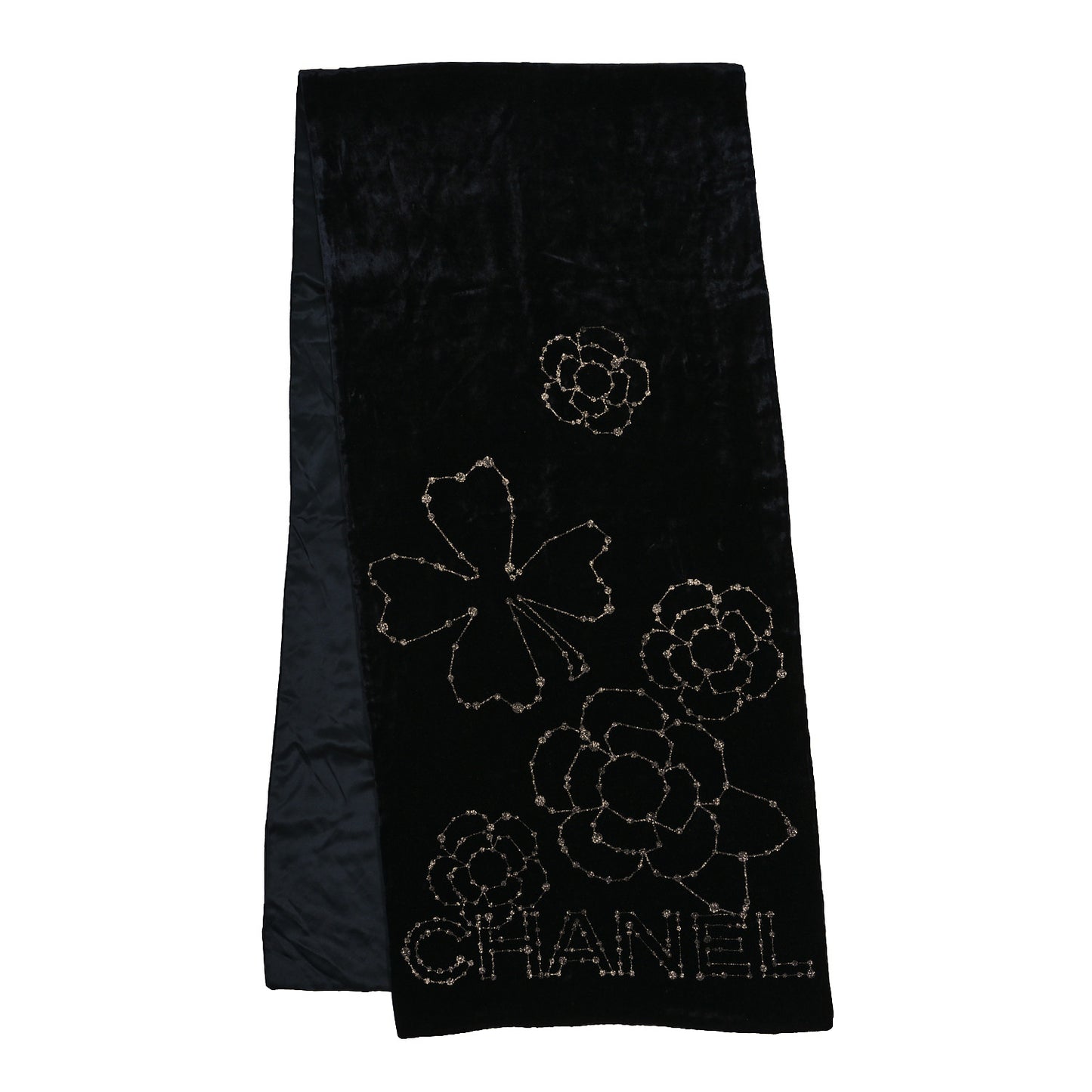 Silk Velvet Glitter Camellia Stole Black