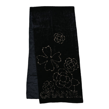 Chanel Silk Velvet Glitter Camellia Stole Black 2 of 4