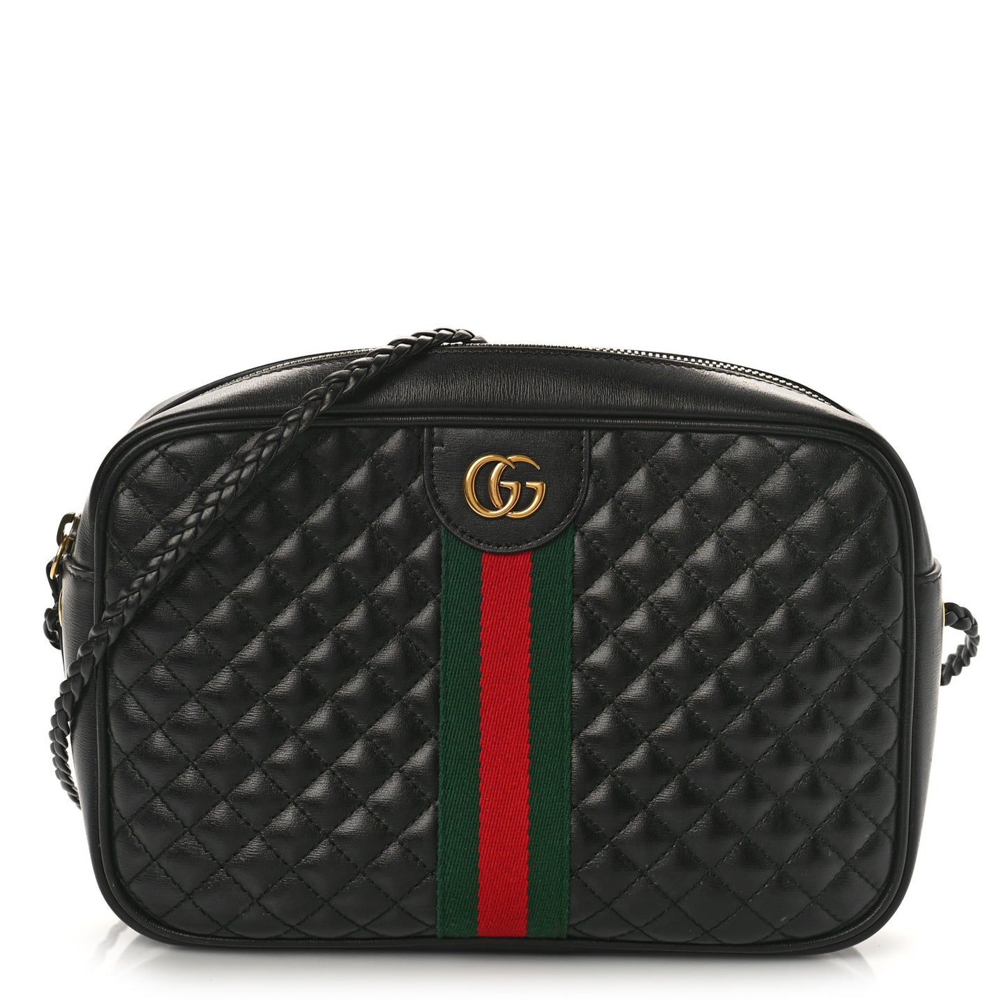 Calfskin Web Trapuntata Small GG Shoulder Bag Black