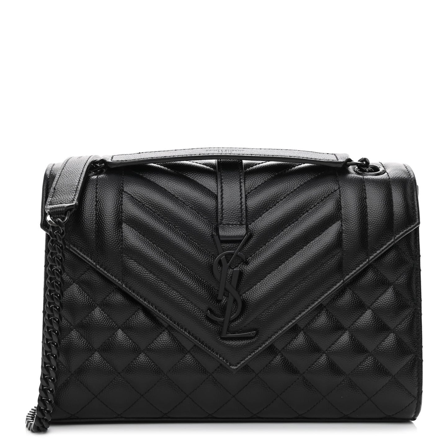 Grain De Poudre Textured Mixed Matelasse Triquilt Medium Monogram Monochrome Satchel Black