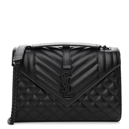 Saint Laurent Grain De Poudre Textured Mixed Matelasse Triquilt Medium Monogram Monochrome Satchel Black 1 of 12