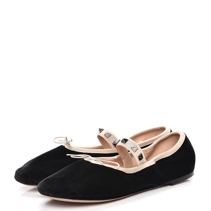 Valentino Garavani Velvet Rockstud Cross Strap Ballerina Flats 37.5 Black 3 of 9