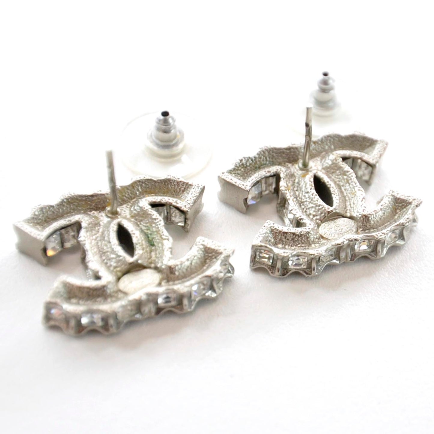 Baguette Crystal CC Earrings Silver