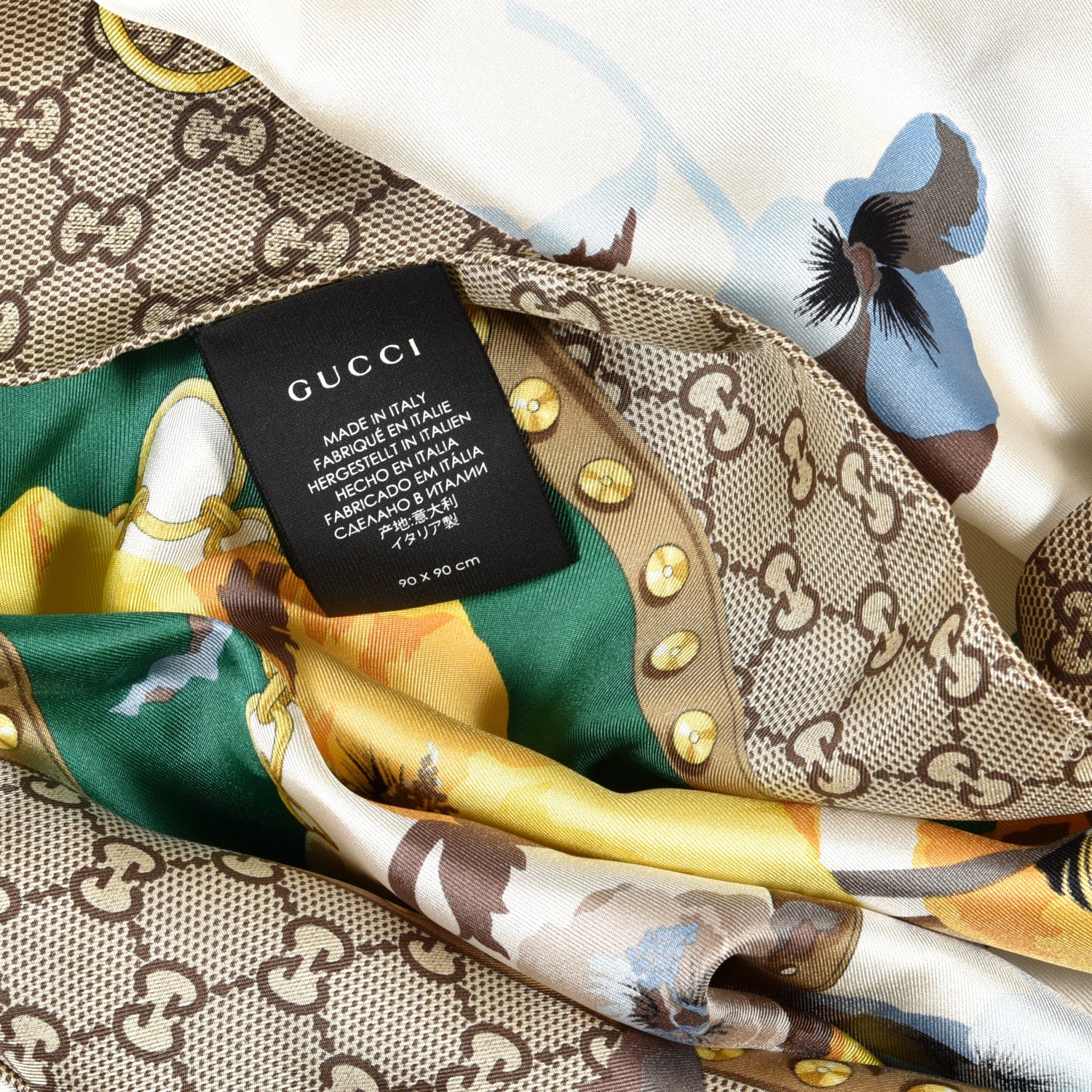 Gucci Silk Twill GG Monogram New Panshie Square Scarf Grass Green Yellow 2 of 4
