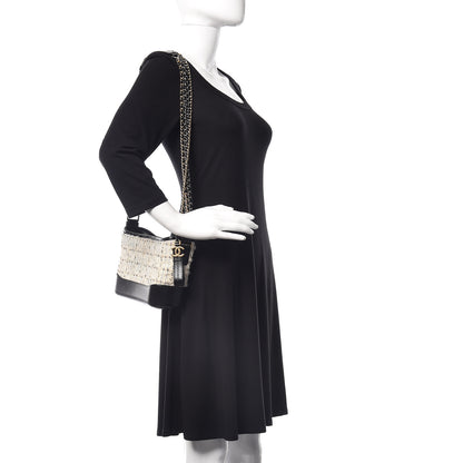 Chanel Tweed Calfskin Quilted Small Gabrielle Hobo Ivory Black 2 of 11