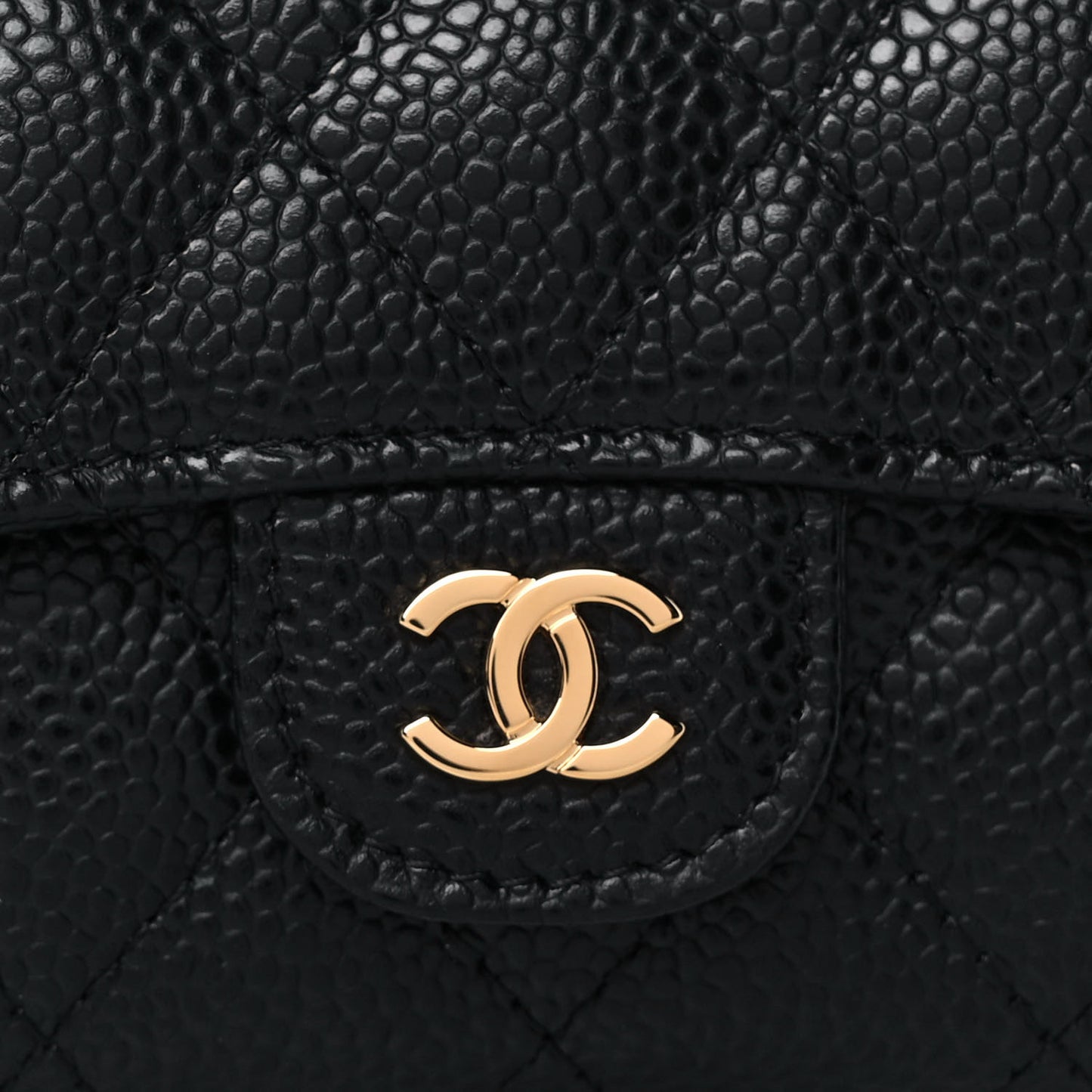 Caviar Quilted Flap Card Holder Wallet Black