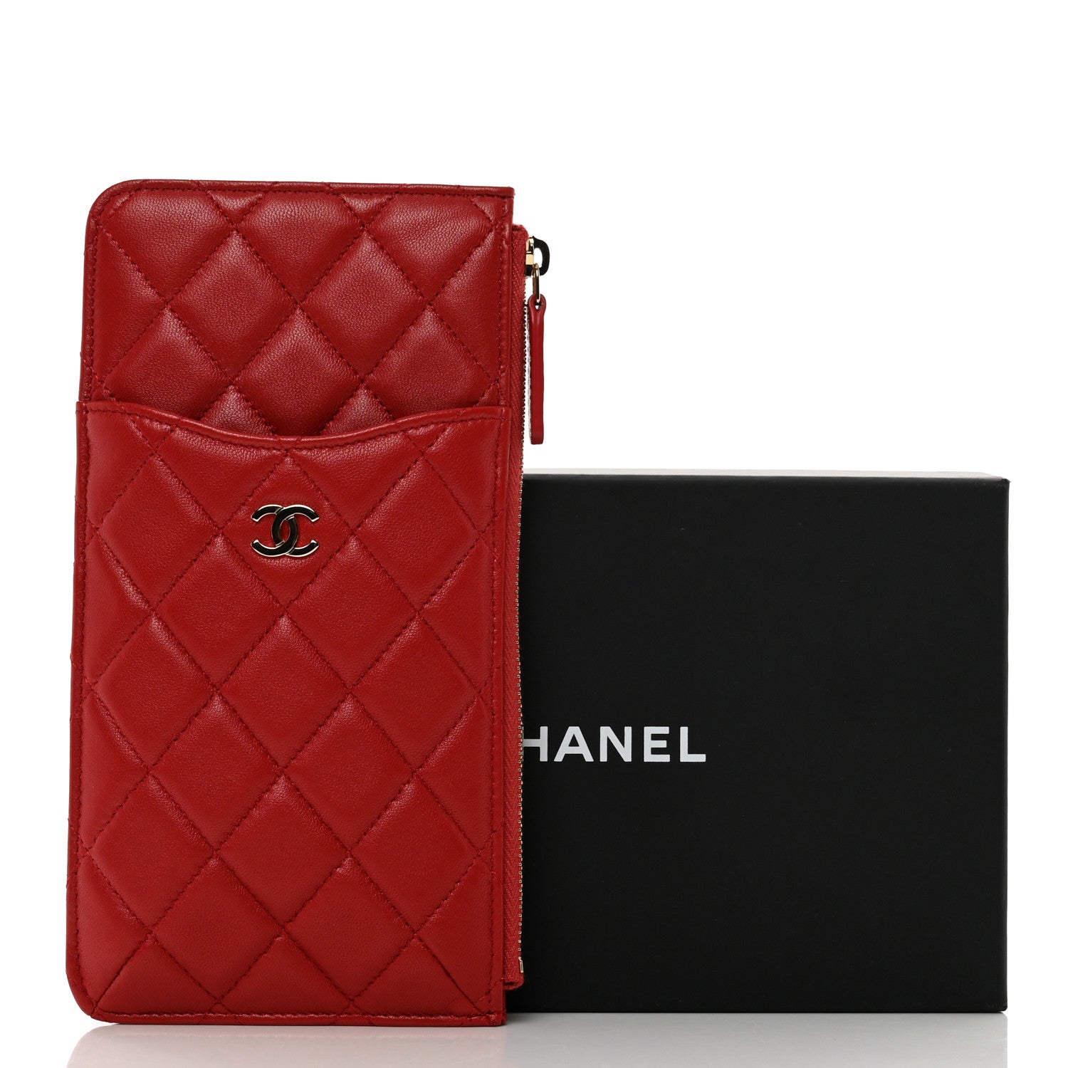 Chanel Lambskin Quilted Classic Flat Wallet Pouch Red 8 of 8