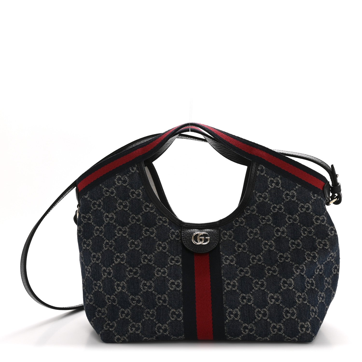 Gucci Denim GG Monogram Web Small Giglio Tote Blue White 1 of 10