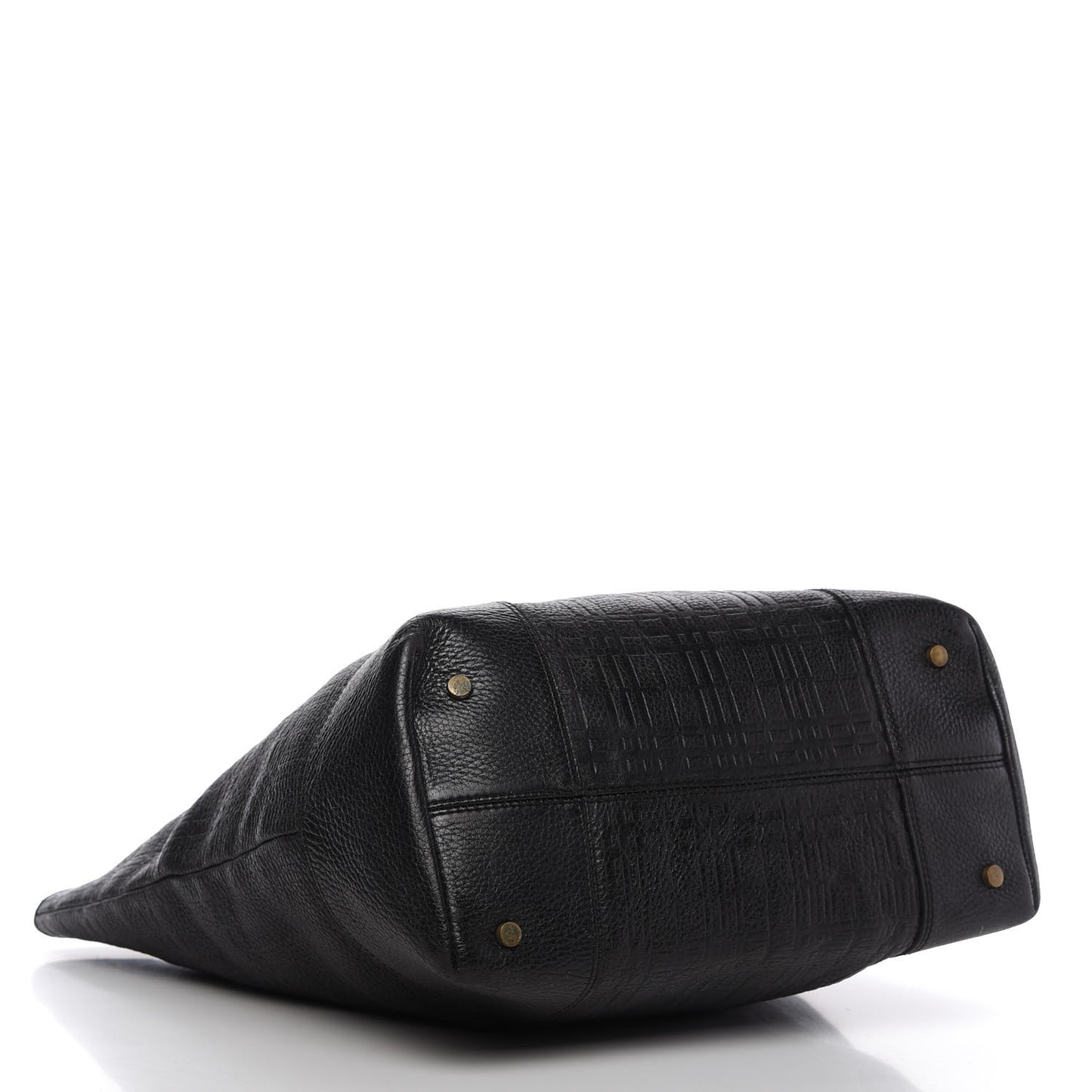 Signature Grain Calfskin Check Embossed Tote Black
