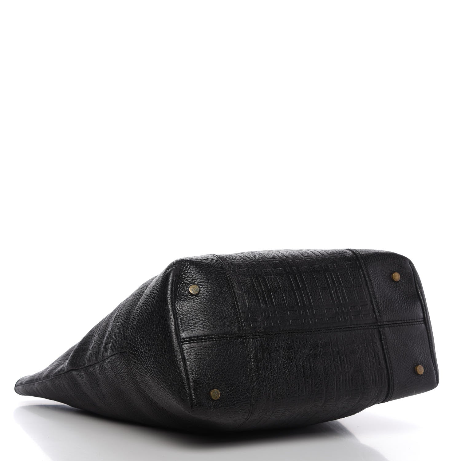 Burberry Signature Grain Calfskin Check Embossed Tote Black 4 of 12