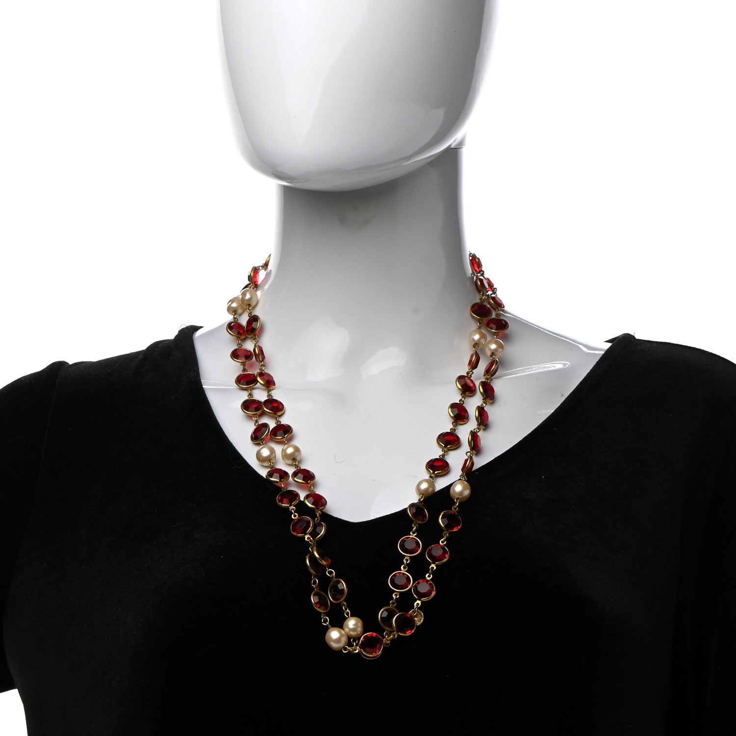 Chanel Crystal Pearl Sautoir 1981 Long Necklace Red 2 of 4