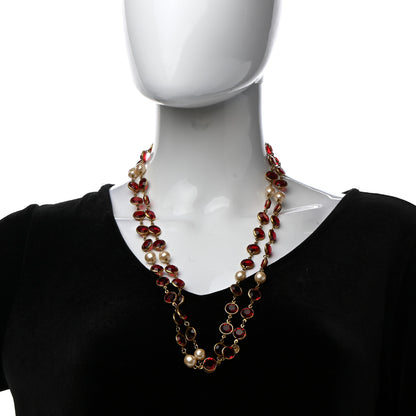 Chanel Crystal Pearl Sautoir 1981 Long Necklace Red 2 of 4