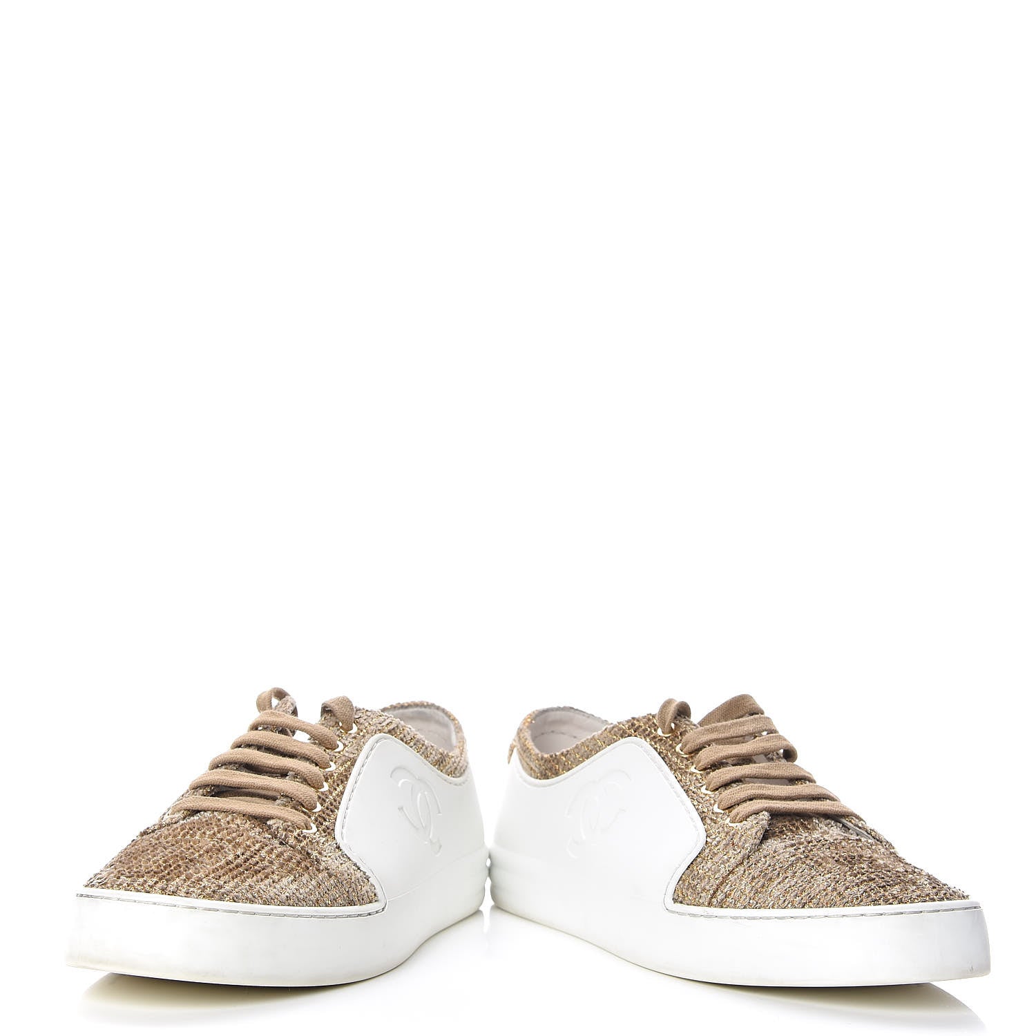 Chanel Fantasy Tweed Sneakers 39.5 Beige Gold 6 of 16