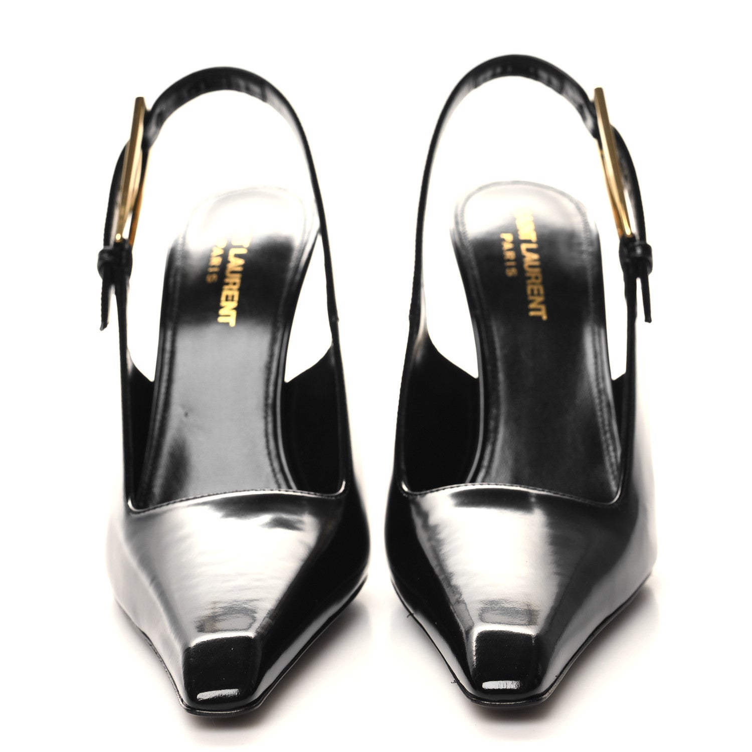 Saint Laurent Glazed Calfskin Lee Slingback Pumps 37.5 Black 2 of 9