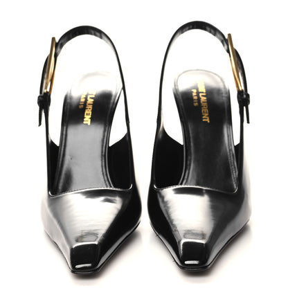 Saint Laurent Glazed Calfskin Lee Slingback Pumps 37.5 Black 2 of 9