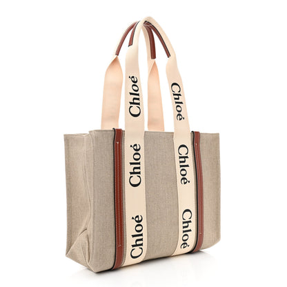 Chloe Cotton Calfskin Medium Woody Ribbon Tote White Brown 3 of 10