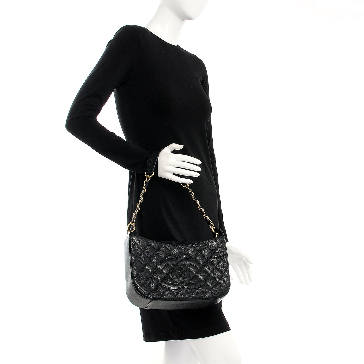 Caviar Quilted Hobo Black