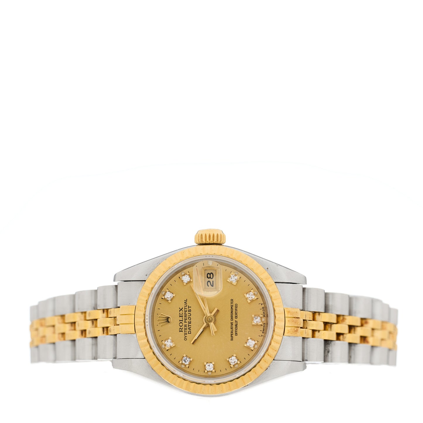 Stainless Steel 18K Yellow Gold Diamond 26mm Oyster Perpetual Datejust Watch Champagne 69173
