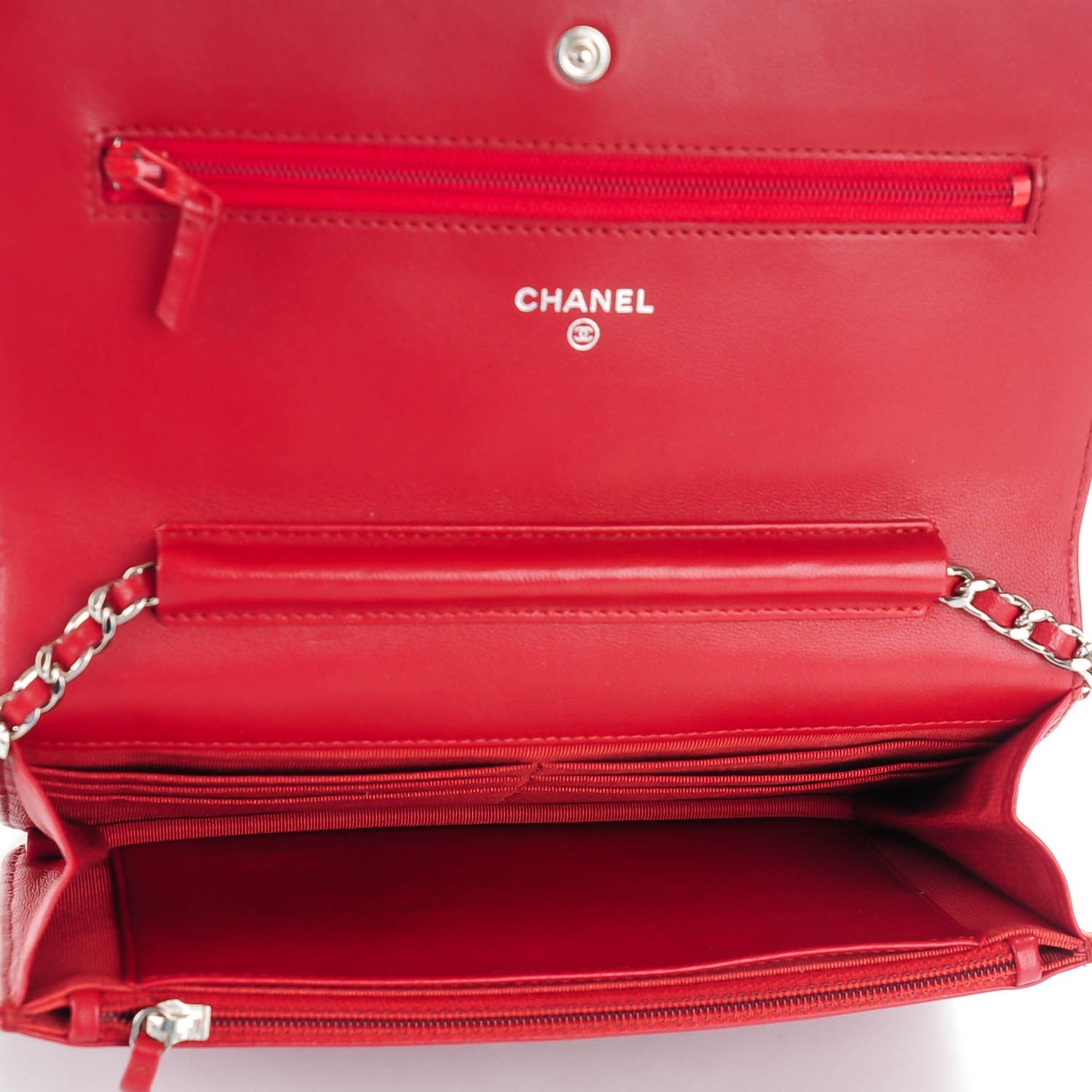 Chanel Lambskin Quilted Wallet On Chain WOC Red 5 of 8