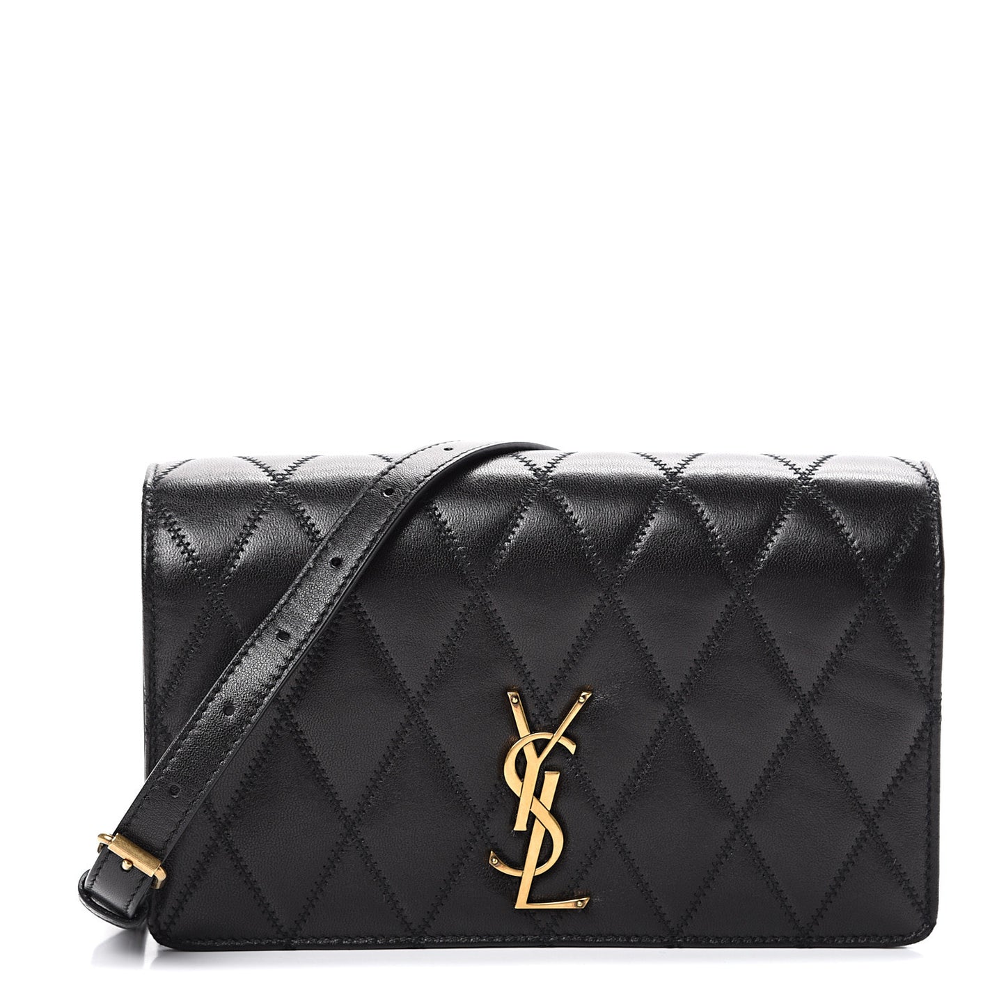 Lambskin Diamond Quilted Monogram Angie Chain Bag Black