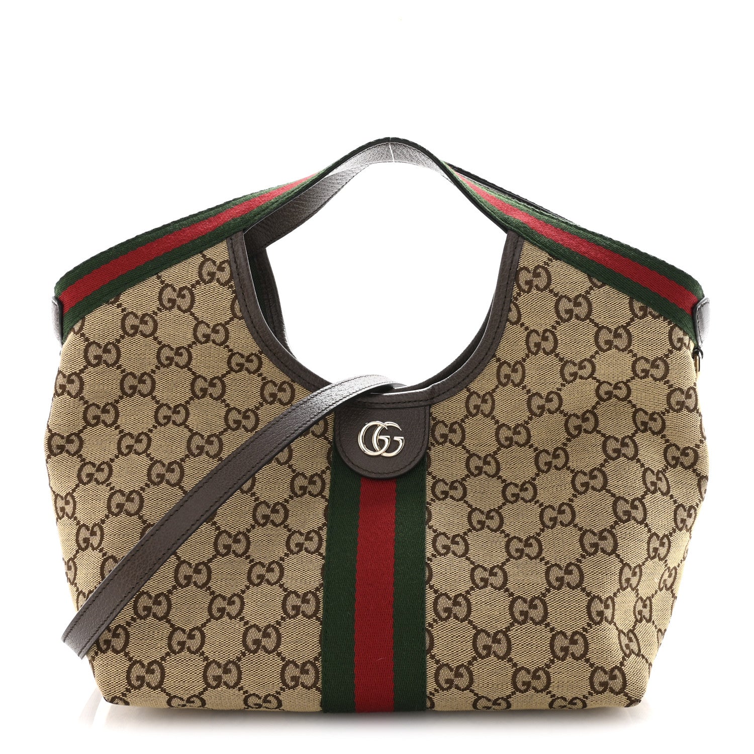 Gucci Monogram Web Small Giglio Tote Beige Dark Brown 1 of 11